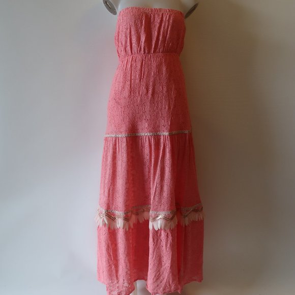NWT PHO FIRENZE CORAL LACE SLEEVELES MAXI DRESS M* - Picture 2 of 11